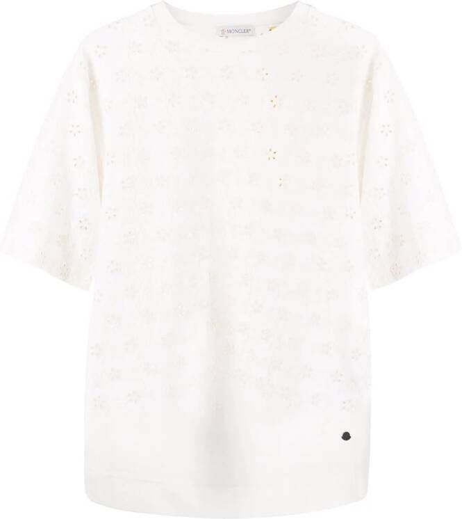 Moncler T-shirt met broderie anglaise Beige