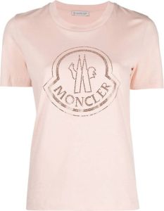Moncler T-shirt met stras logo Roze