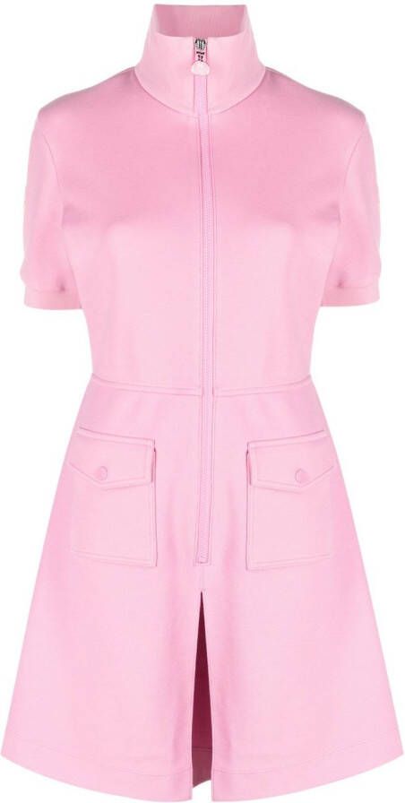 Moncler Pink Zip Fastening Short Sleeve Mini Dress Roze
