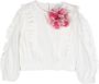 Monnalisa Shirt met bloe patch Wit - Thumbnail 1