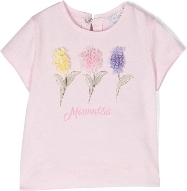 Monnalisa T-shirt met bloe patch Roze