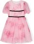 Monnalisa Jurk met bloe print Roze - Thumbnail 1
