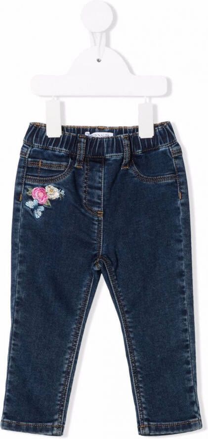 Monnalisa Jeans met geborduurde bloe kinderen katoen Elastane 12 Blauw