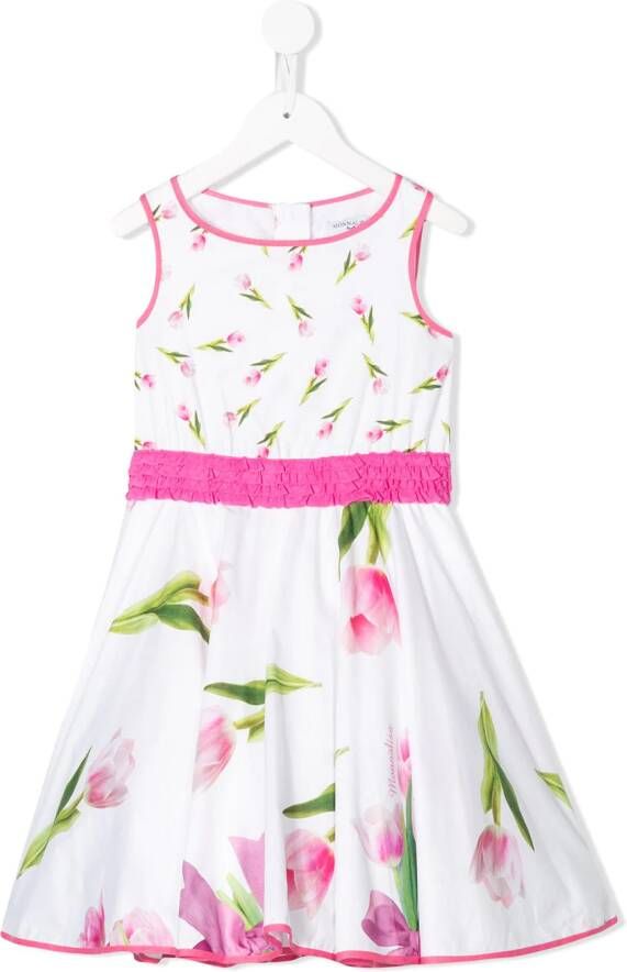 Monnalisa Jurk met bloe print kinderen katoen katoen polyamide 10 Wit