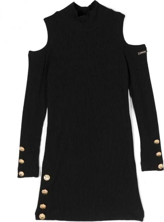 Monnalisa Geribbelde mini-jurk Zwart