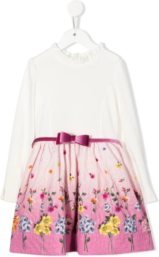 Monnalisa Midi-jurk met bloe jacquard Wit