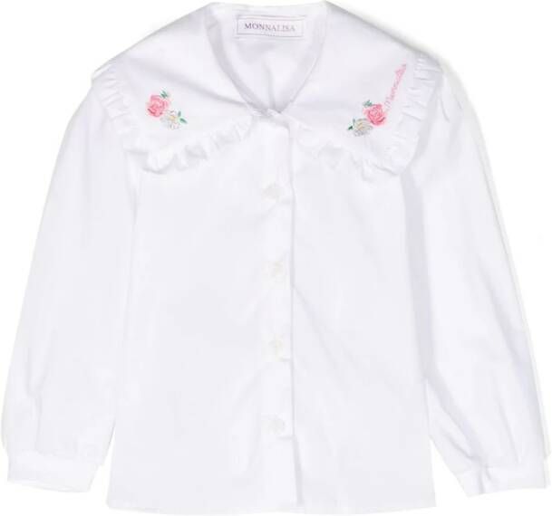 Monnalisa Popeline shirt met geborduurde bloe Wit