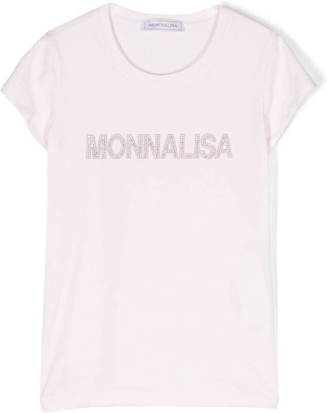 Monnalisa T-shirt met logo van stras Roze