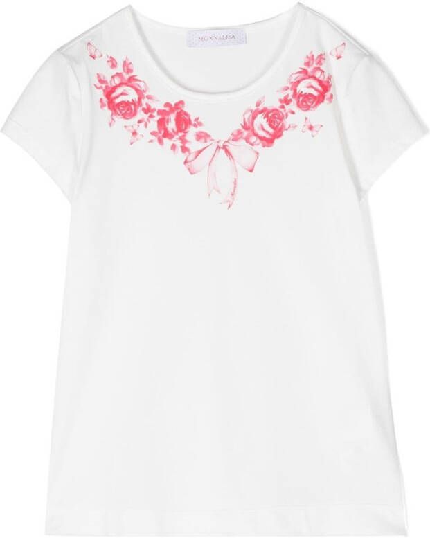Monnalisa T-shirt met roosprint Wit