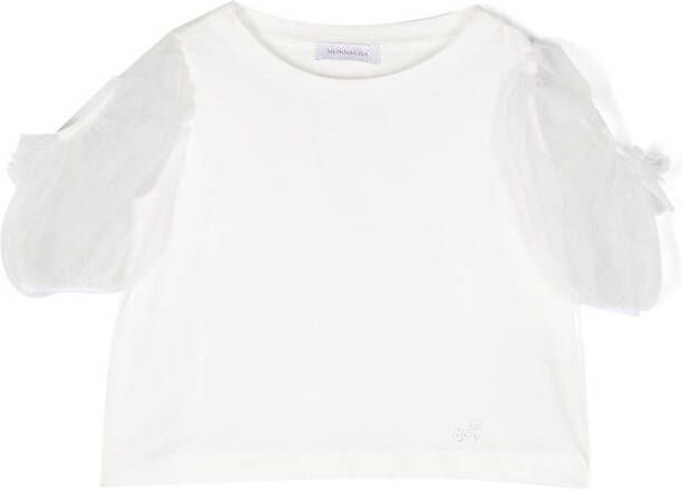 Monnalisa T-shirt met tulen mouwen Wit