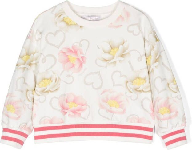 Monnalisa Sweater met bloe print Wit