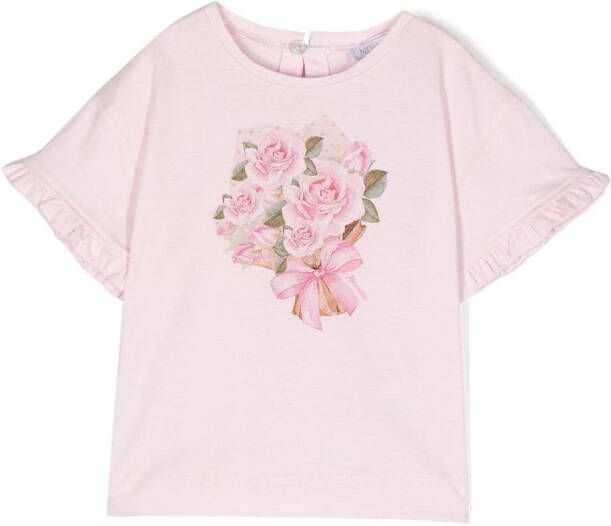 Monnalisa T-shirt met bloe print Roze