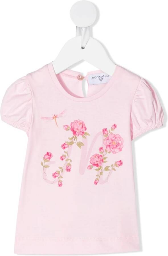 Monnalisa T-shirt met bloe print Roze
