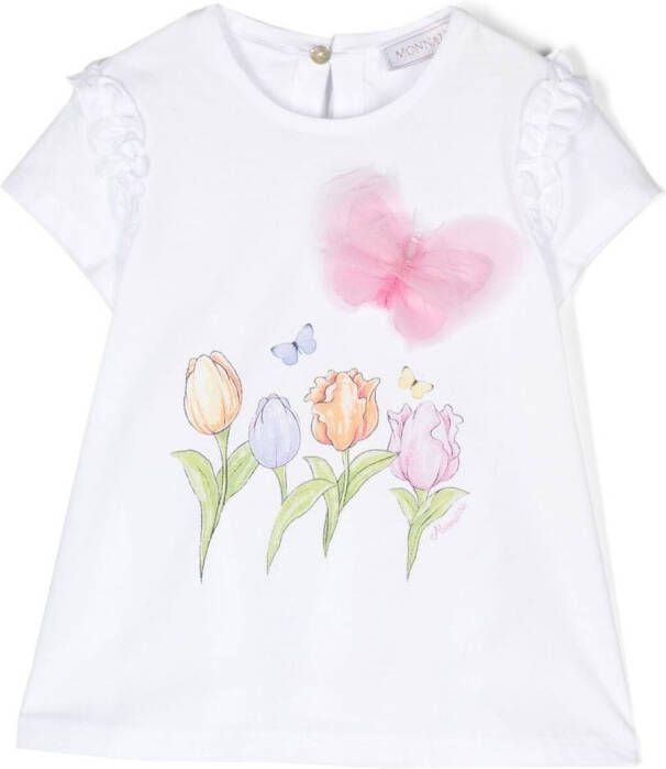 Monnalisa T-shirt met bloe print Wit