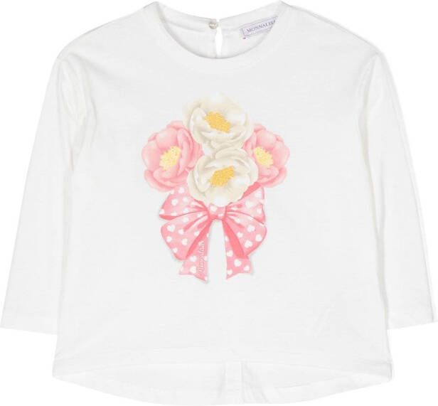 Monnalisa T-shirt met bloe print Wit