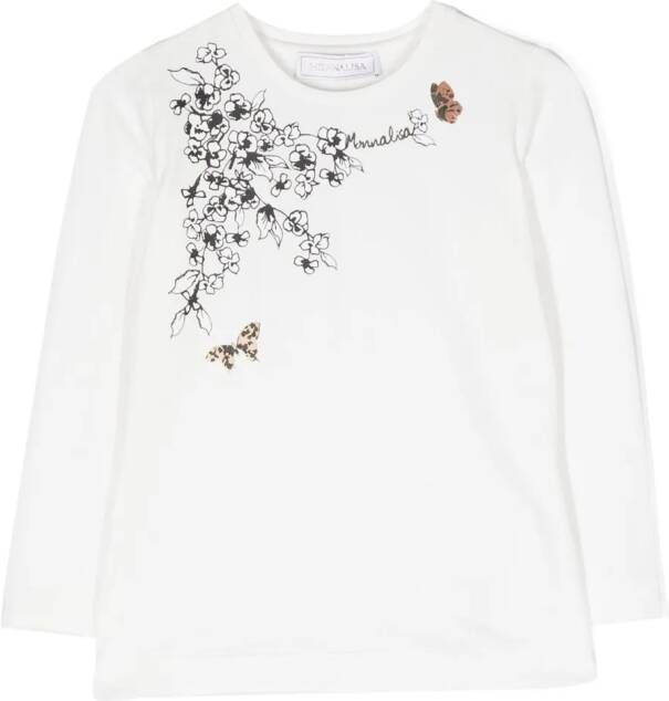 Monnalisa T-shirt met bloemenprint Wit