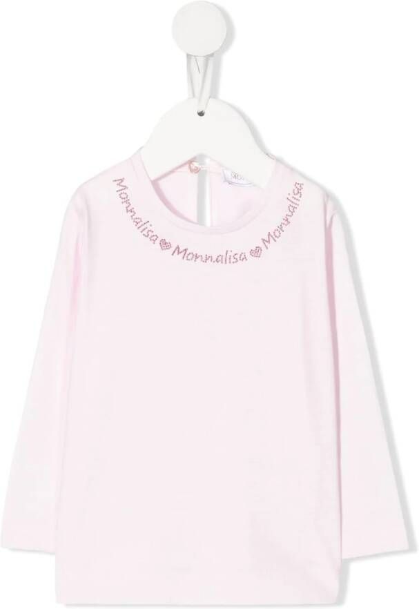 Monnalisa T-shirt met logo van stras Roze