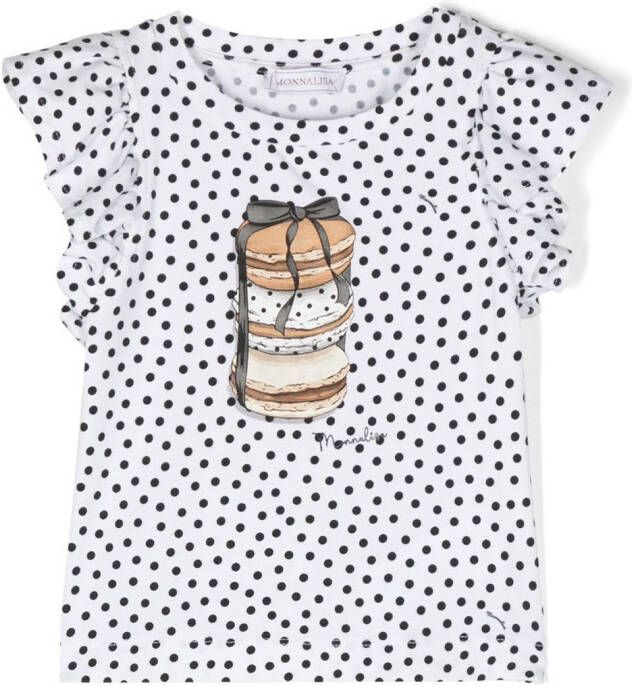 Monnalisa T-shirt met ruche mouwen Wit
