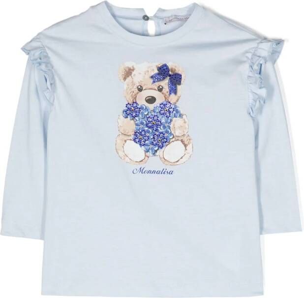 Monnalisa T-shirt met teddybeerprint Blauw