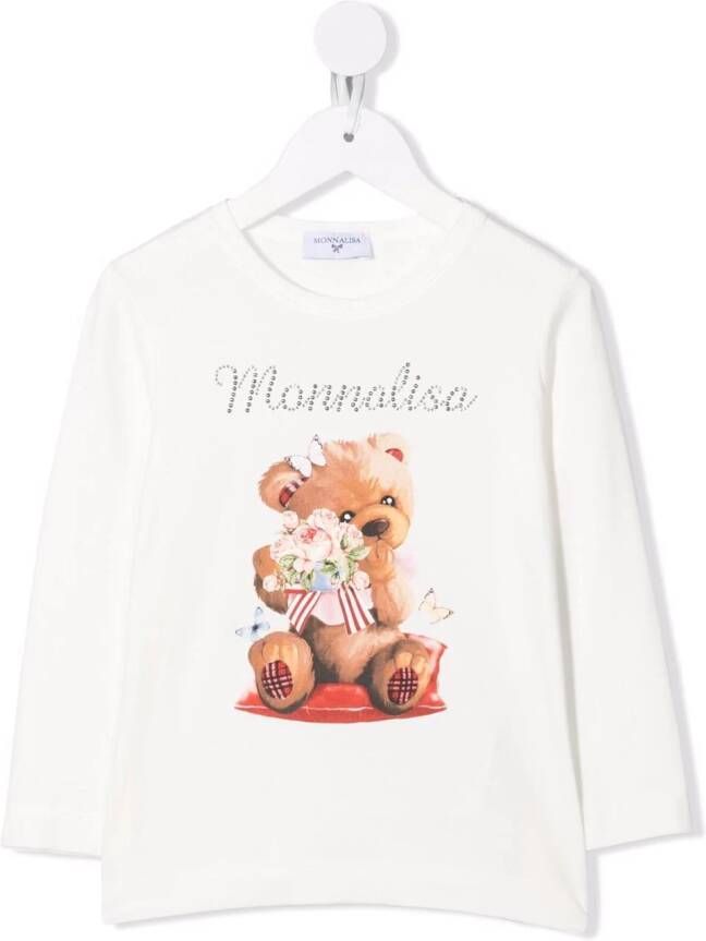 Monnalisa T-shirt met teddybeerprint Wit