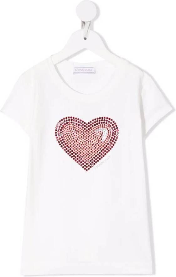 Monnalisa T-shirt met verfraaid hart Wit