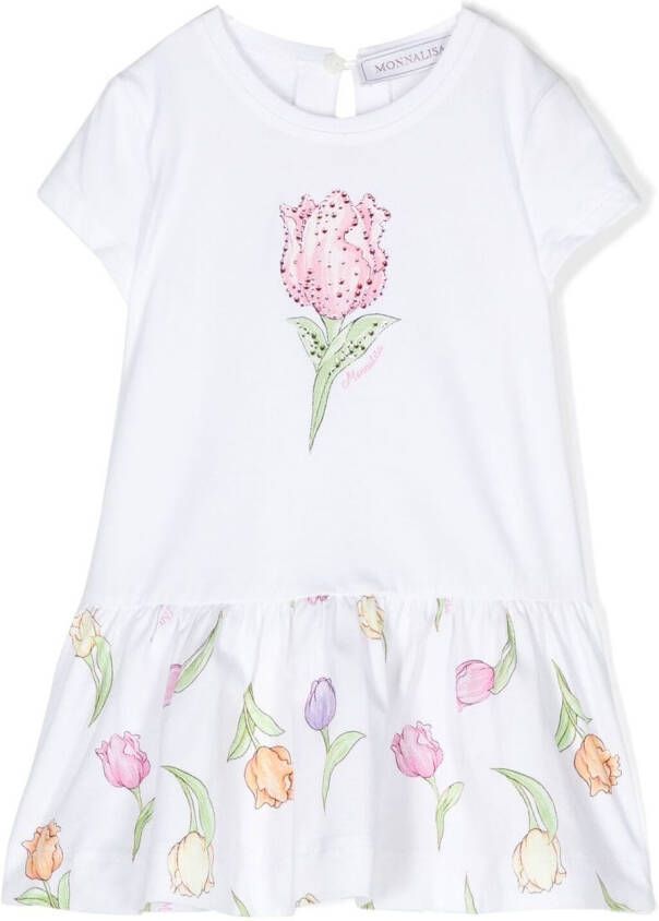 Monnalisa T-shirtjurk met bloe print Wit