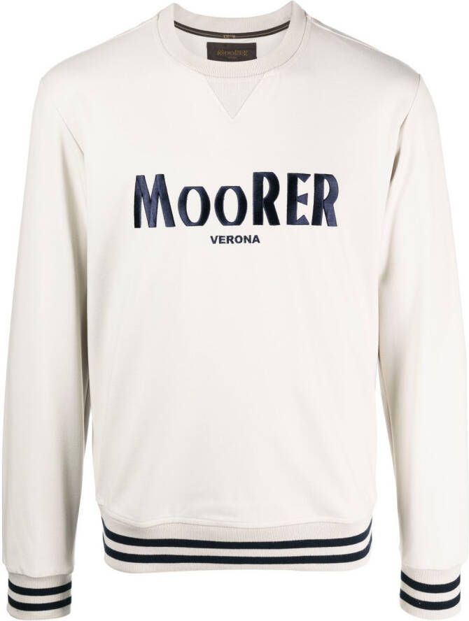 Moorer Sweater met geborduurd logo Beige