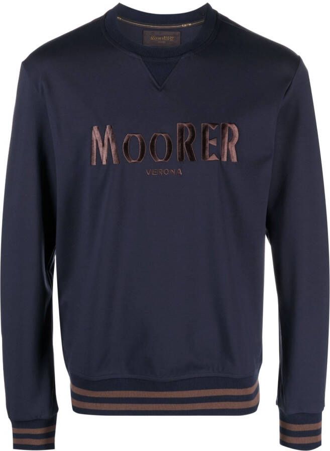 Moorer Sweater met geborduurd logo Blauw