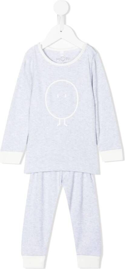 MORI Pyjama met geborduurd logo Grijs