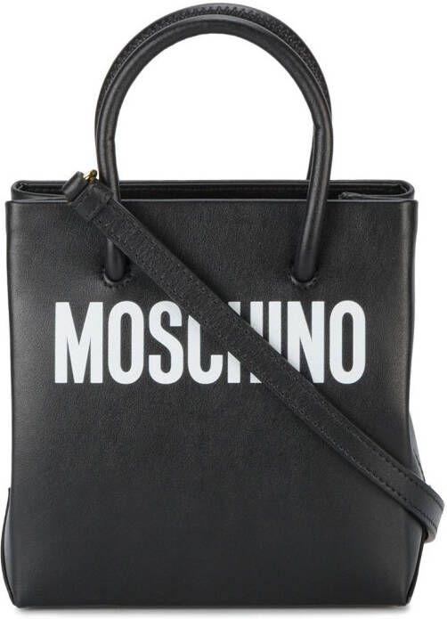 Moschino Black logo print leather tote bag Zwart