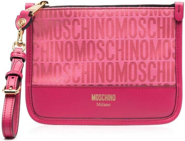 Moschino Clutch met logo jacquard Roze