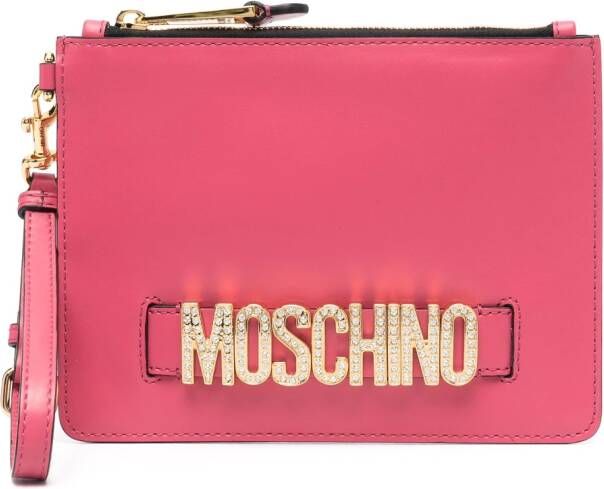 Moschino Clutch met logoplakkaat Roze