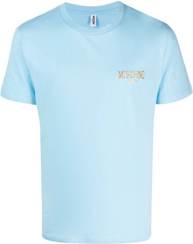 Moschino T-shirt met logo-reliëf Blauw