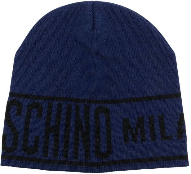 Moschino Enkelsokken met intarsia logo Blauw