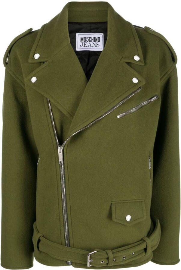 MOSCHINO JEANS Bikerjack met puntige revers Groen