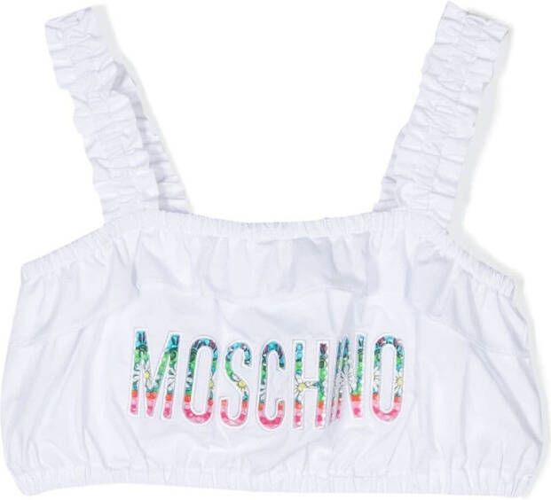 Moschino Kids Bikinitop met geborduurd logo Wit