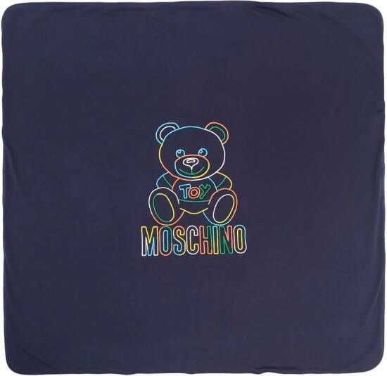 Moschino Kids Deken met geborduurd logo Blauw