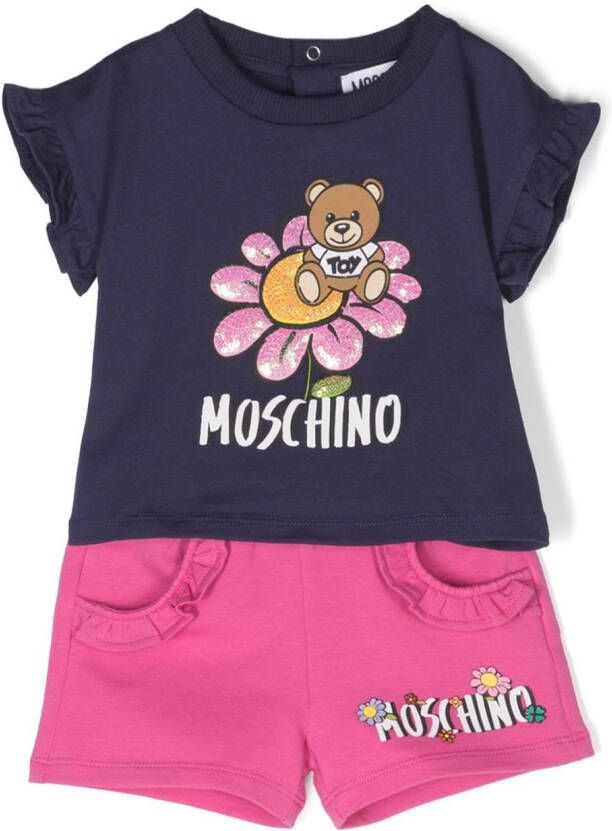 Moschino Kids Trainingspak met bloe print Blauw