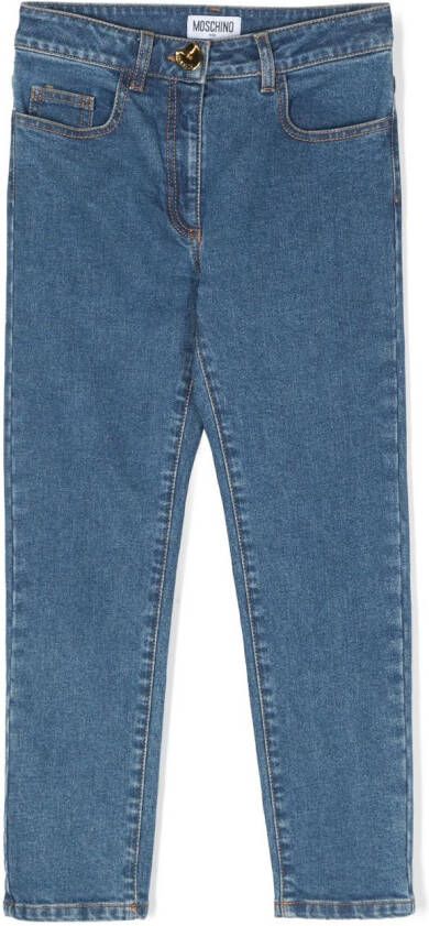Moschino Kids Jeans met geborduurd logo Blauw
