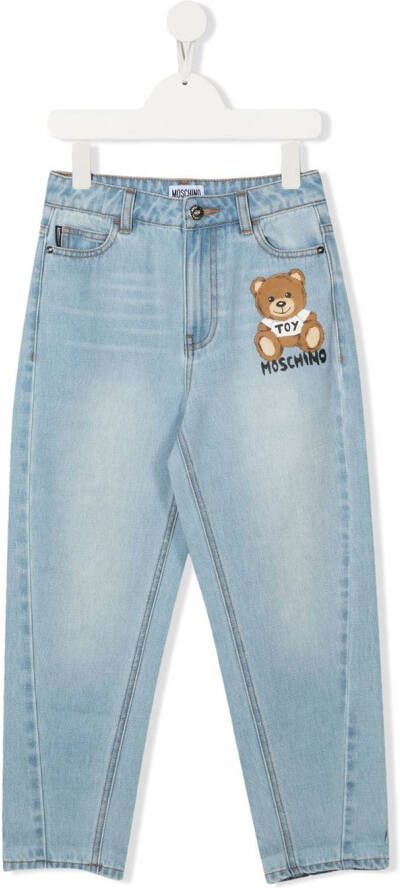 Moschino Kids Jeans met toelopende pijpen Blauw