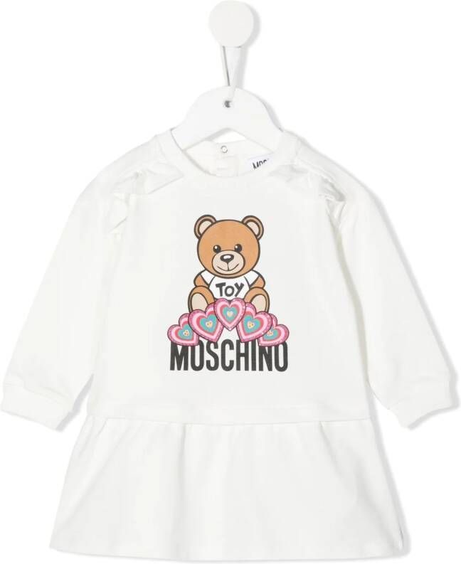 Moschino Kids Jurk met teddybeerprint Wit