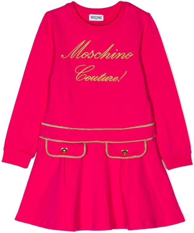 Moschino Kids Sweaterjurk met geborduurd logo Roze