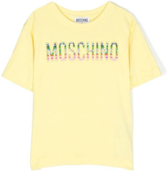 Moschino Kids T-shirt met logopatch Geel