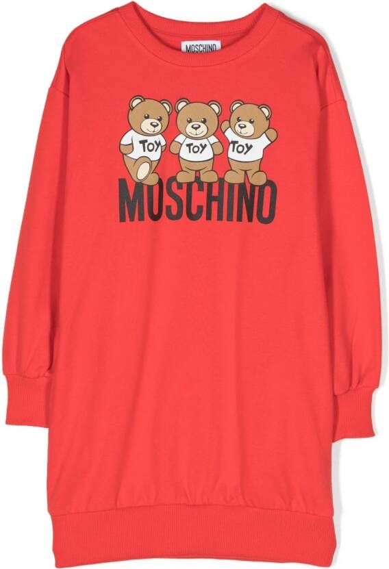 Moschino Kids Sweaterjurk met logoprint Rood