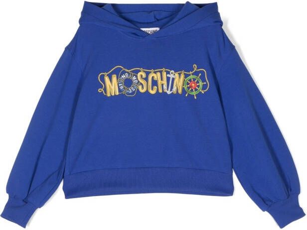 Moschino Kids Hoodie met logoprint Blauw