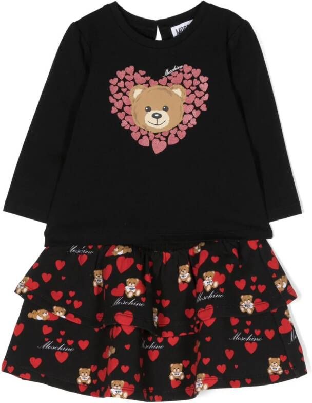 Moschino Kids Mini-jurk met teddybeerprint Zwart