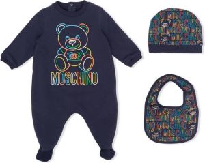 Moschino Kids Pyjama met geborduurde teddybeer Blauw