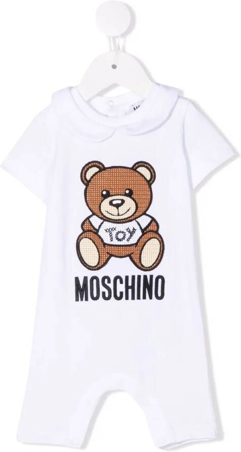 Moschino Kids Romper met geborduurd logo Wit