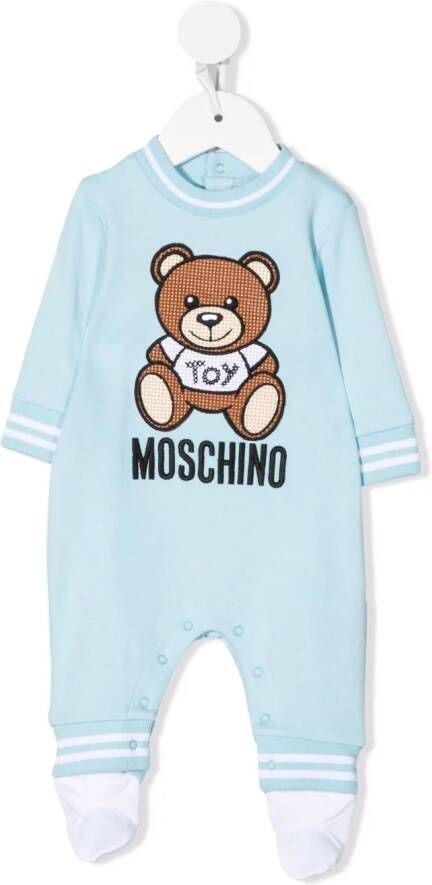 Moschino Kids Romper met geborduurde teddybeer Blauw