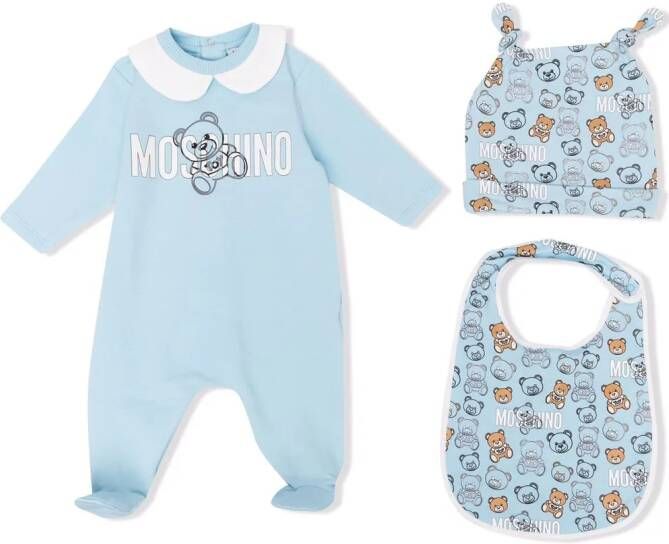 Moschino Kids Romper met teddybeerprint Blauw